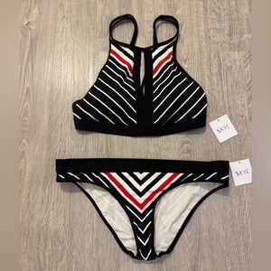 Skye High Neck Chevron Bikini Set with Precision Aligned Print